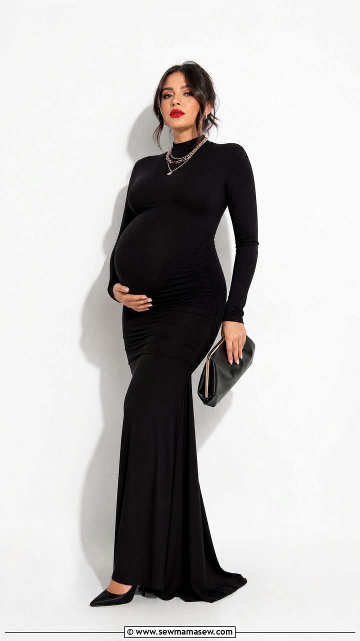 Black Form Fitting Maternity Gown - 25 Maternity announcement outfit ideas