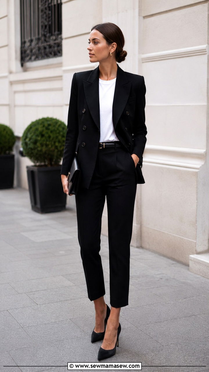 Black Givenchy Blazer and Trousers with White Tee - 20 Quiet luxury outfit ideas Meghan Markle