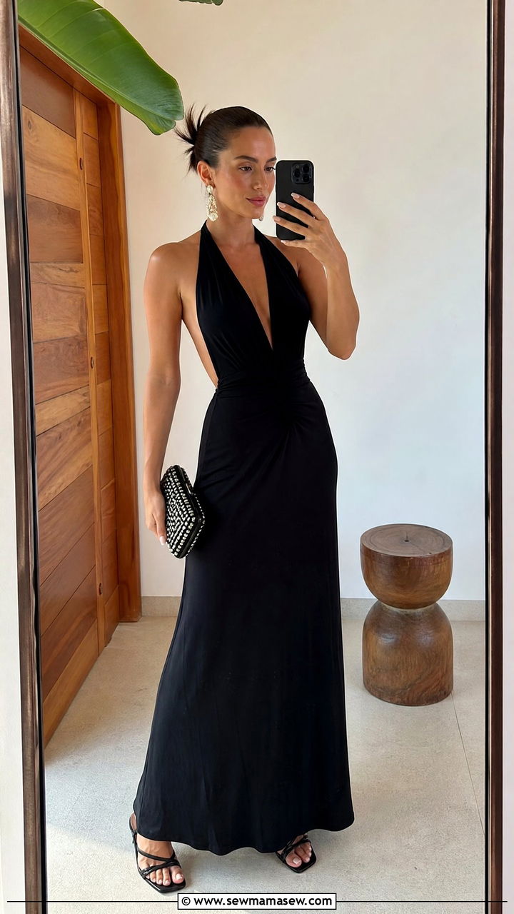Black Halter Backless Maxi Dress For Beach Night - 30 Maxi dress for beach outfit ideas