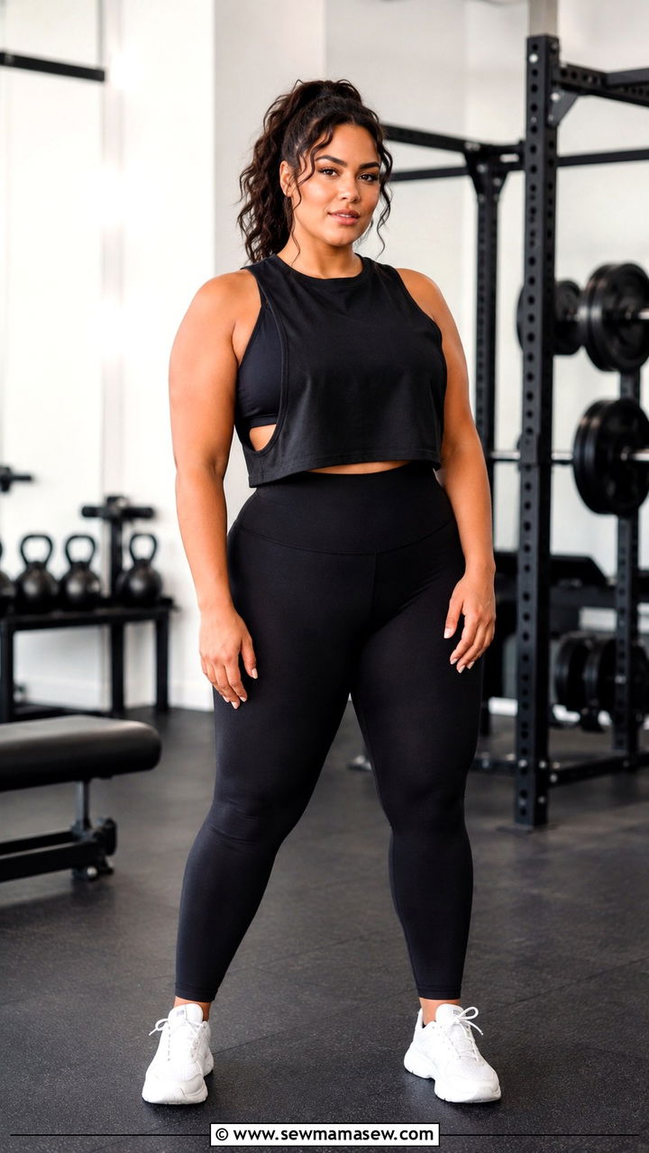 Black High Waisted Leggings with Cropped Tank Top - 30 Gym outfit ideas plus size