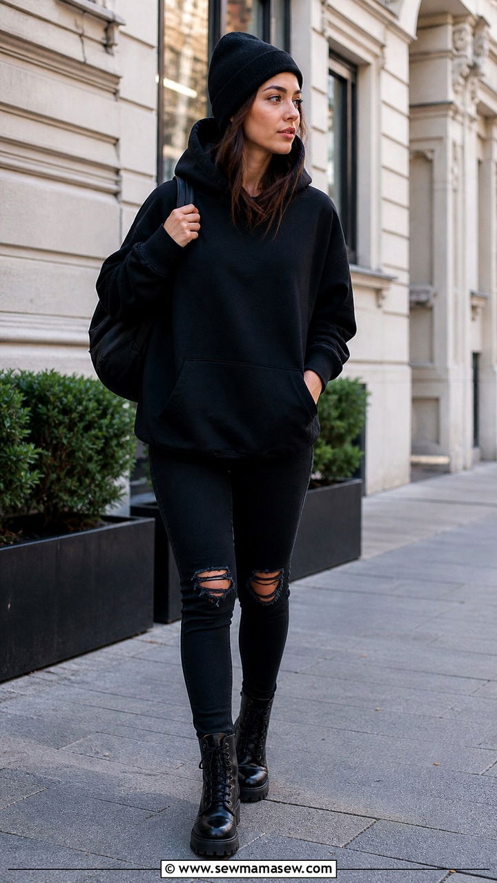 Black Hoodie with Ripped Jeans Outfit - 40 Black outfit ideas