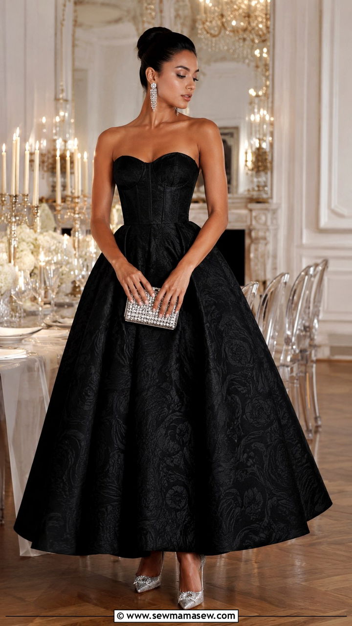 Black Jacquard Ball Gown Formal Wedding Guest - 25 Wedding guest outfit ideas jacquard dress