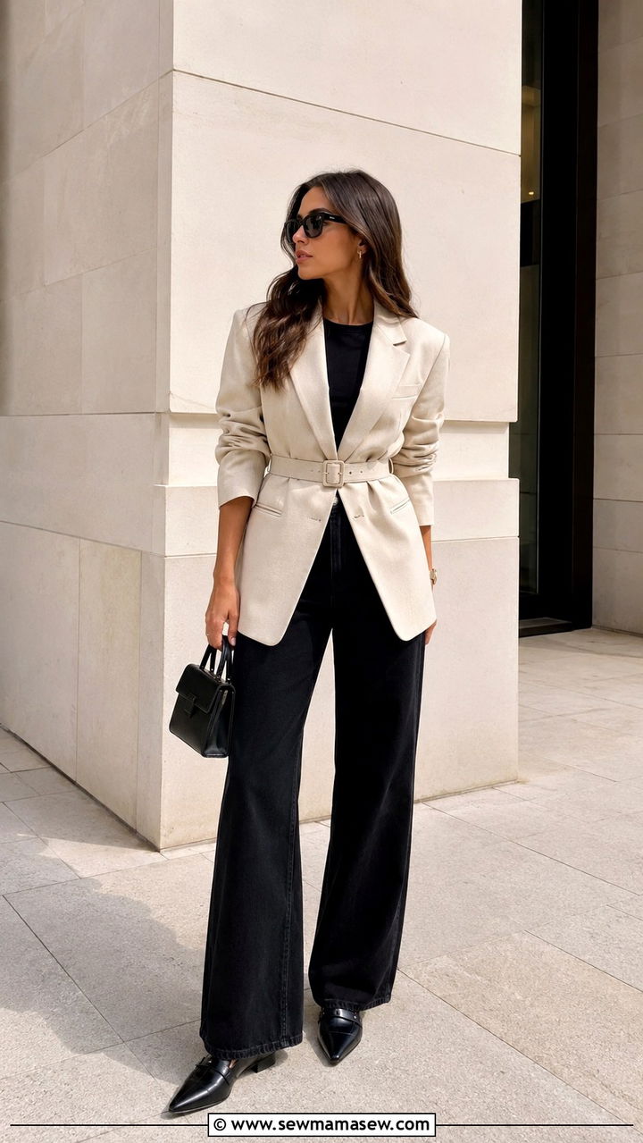 Black Jeans And Belted Blazer With Loafers - 25 Black jeans outfit ideas with loafers