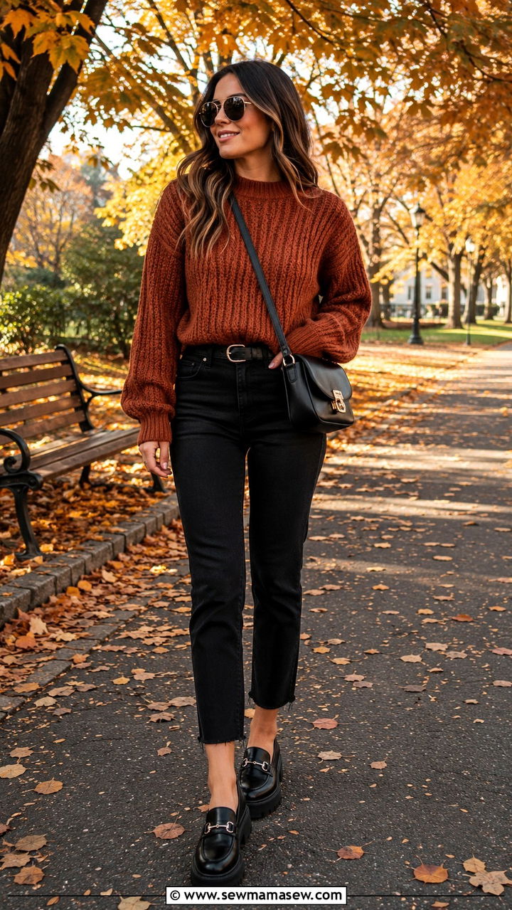 Black Jeans And Chunky Knit Sweater With Loafers - 25 Black jeans outfit ideas with loafers