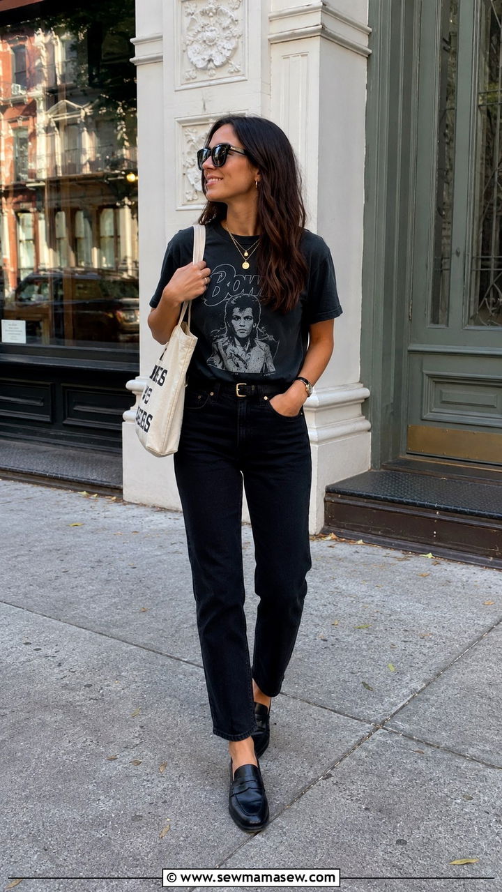 Black Jeans And Graphic Tee With Loafers - 25 Black jeans outfit ideas with loafers