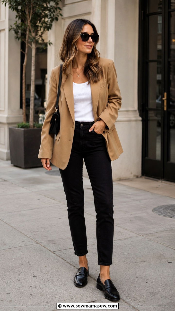Black Jeans And Oversized Blazer With Loafers - 25 Black jeans outfit ideas with loafers