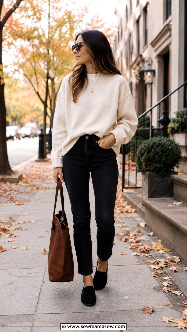 Black Jeans And Oversized Sweater With Loafers - 25 Black jeans outfit ideas with loafers
