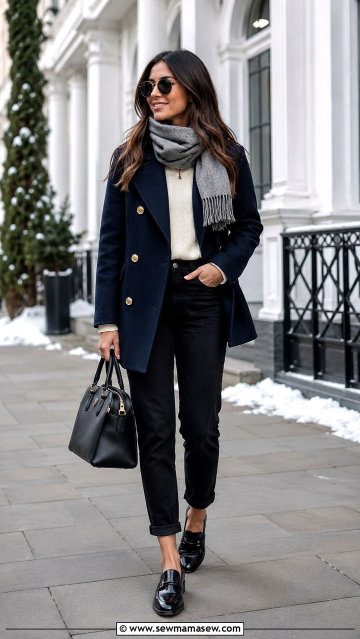 Black Jeans And Peacoat With Loafers - 25 Black jeans outfit ideas with loafers
