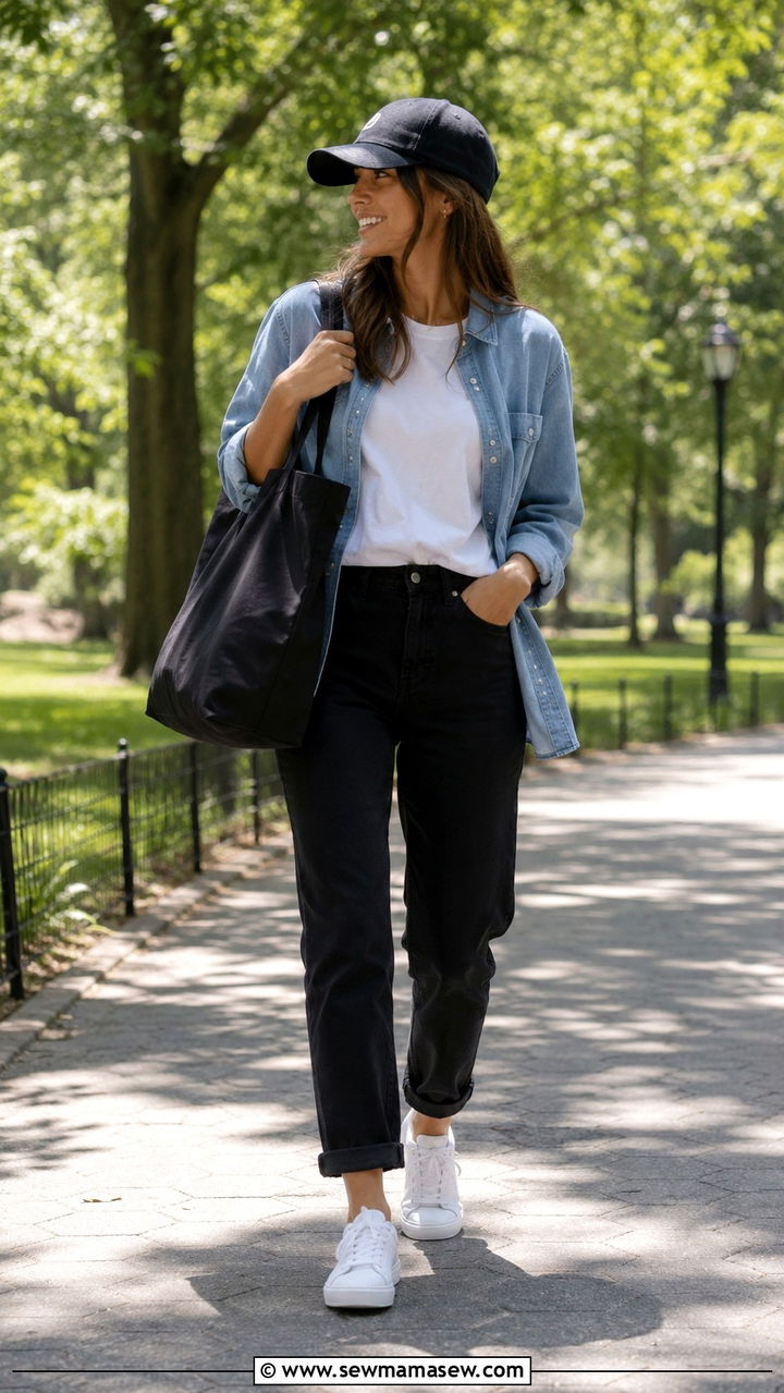 Black Jeans Button Down Outfit with Sneakers - 25 Black jeans outfit ideas with a button down