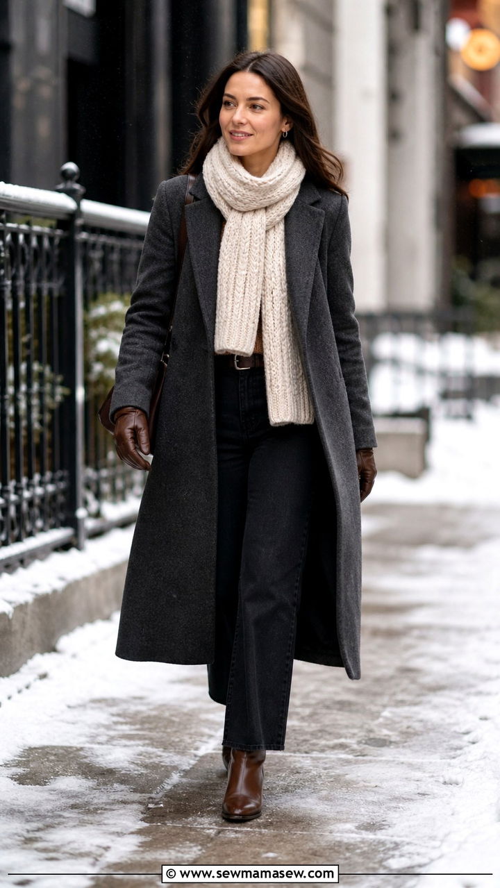 Black Jeans Long Coat Scarf Winter - 40 black jeans outfit ideas