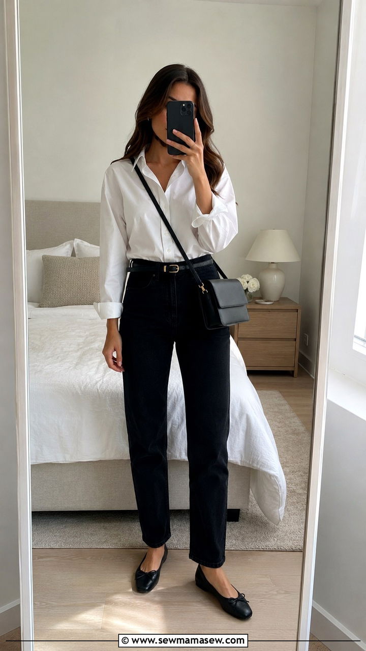 Black Jeans Outfit With Ballet Flats And White Shirt - 25 Black jeans outfit ideas with flats