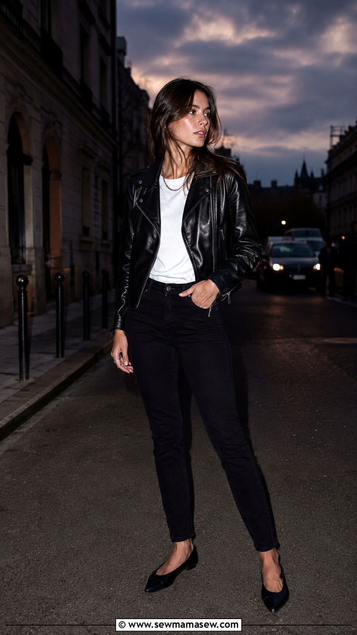 Black Jeans Outfit With Leather Flats And Moto Jacket - 25 Black jeans outfit ideas with flats