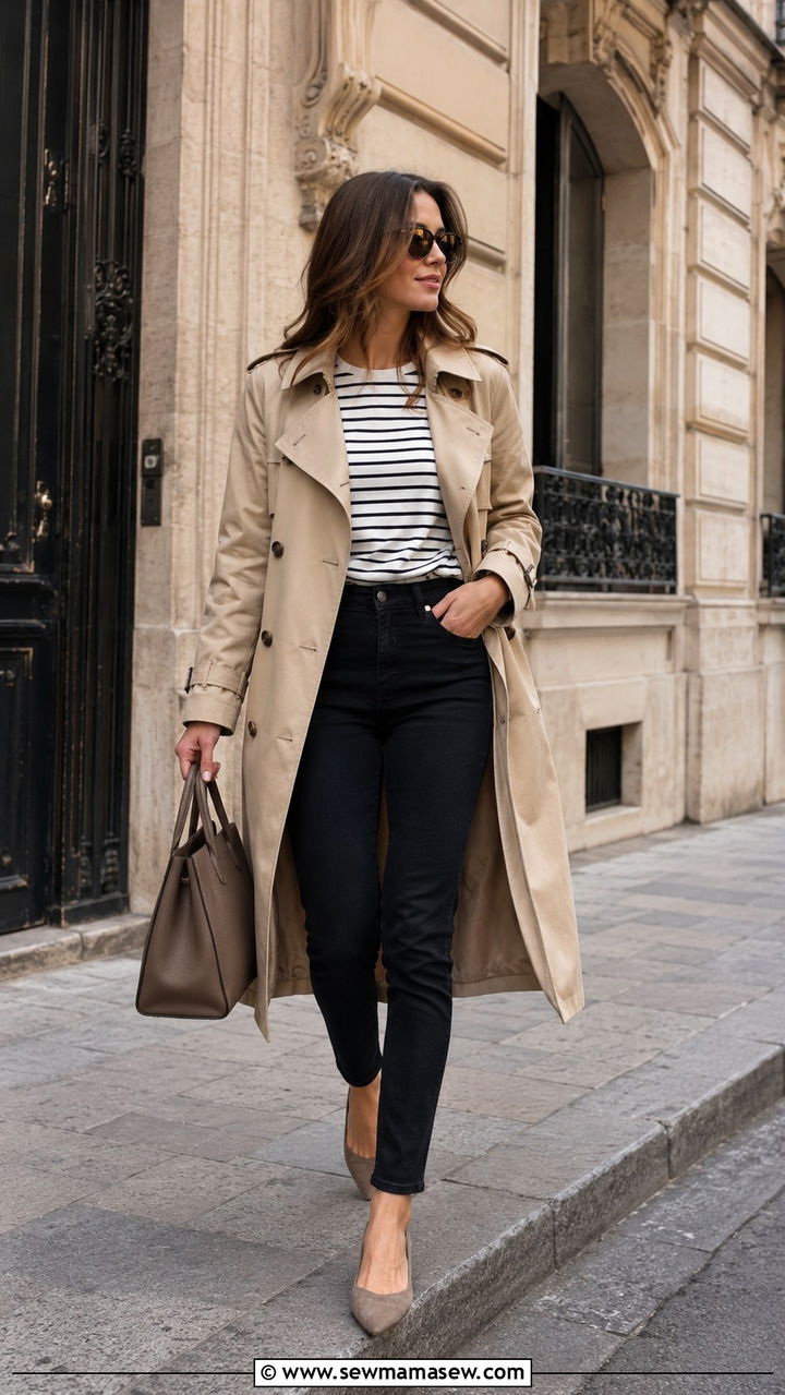 Black Jeans Outfit With Suede Flats And Trench Coat - 25 Black jeans outfit ideas with flats