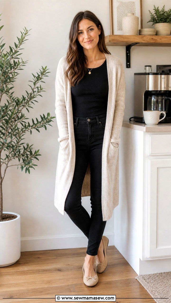 Black Jeans Ribbed Tank Cardigan Cozy - 40 black jeans outfit ideas