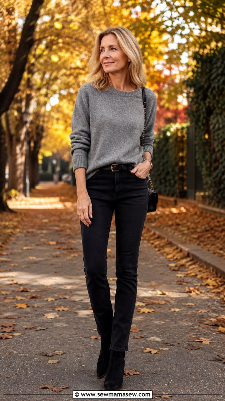 Black Jeans With A Cashmere Sweater - 25 black jeans outfits for women over 40