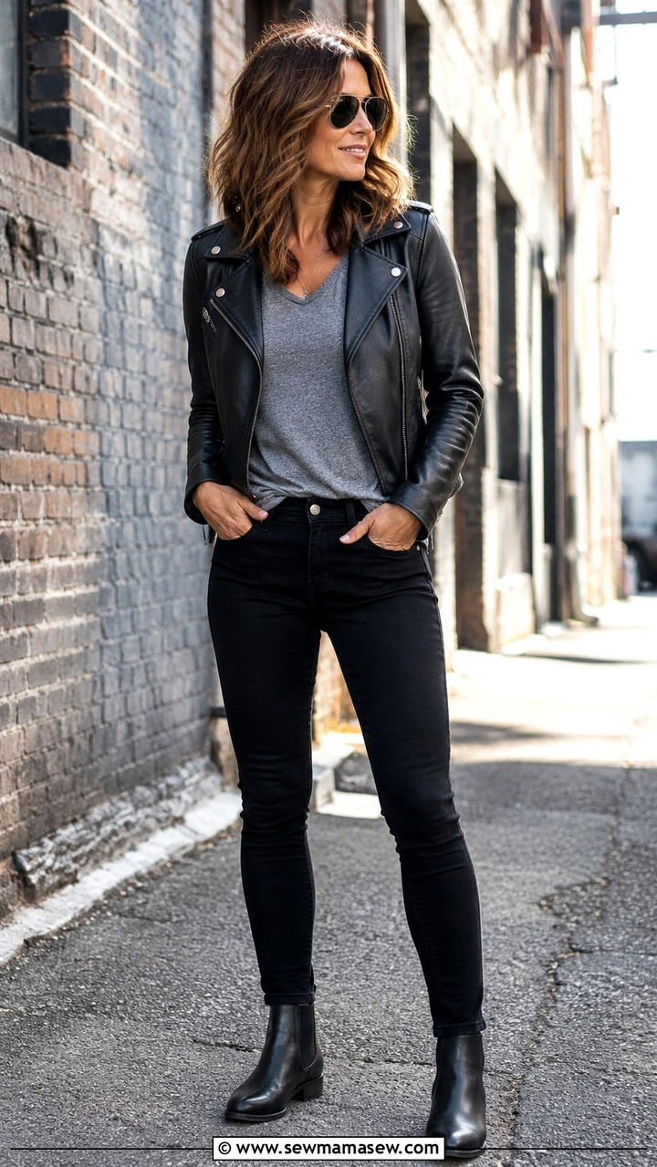 Black Jeans With A Leather Jacket - 25 black jeans outfits for women over 40