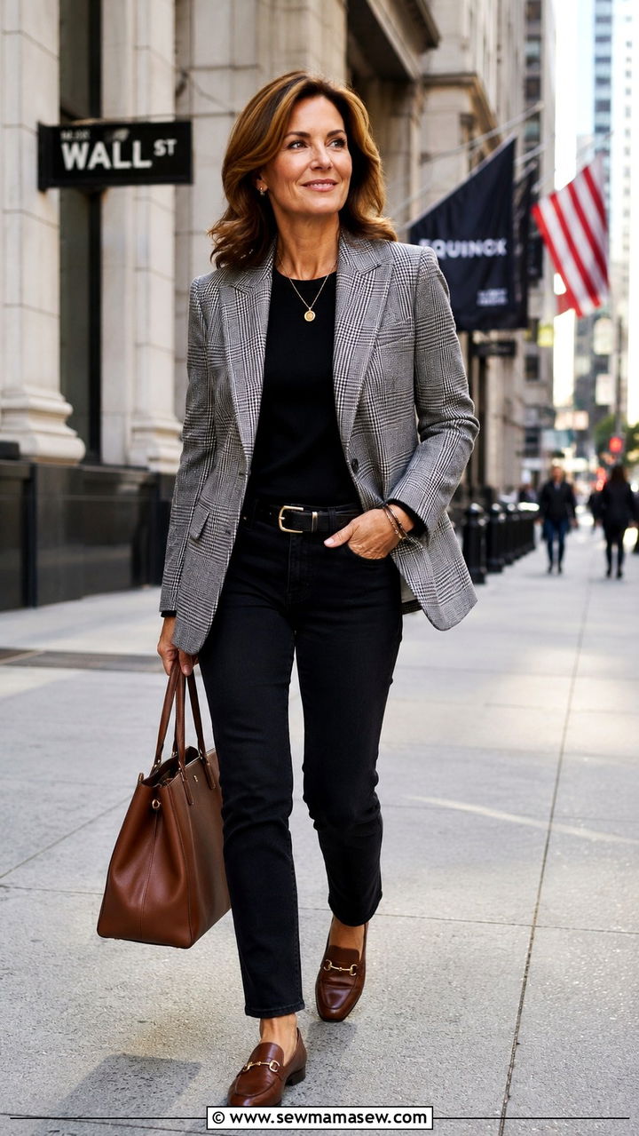 Black Jeans With A Plaid Blazer - 25 black jeans outfits for women over 40
