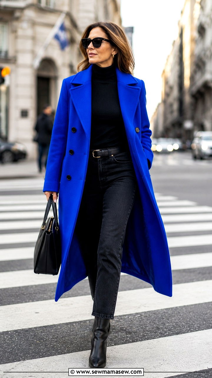Black Jeans With A Statement Coat - 25 black jeans outfits for women over 40