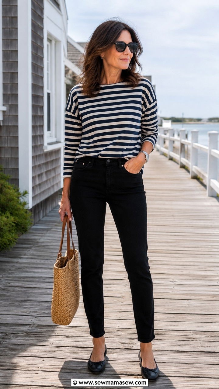 Black Jeans With A Striped Shirt - 25 black jeans outfits for women over 40