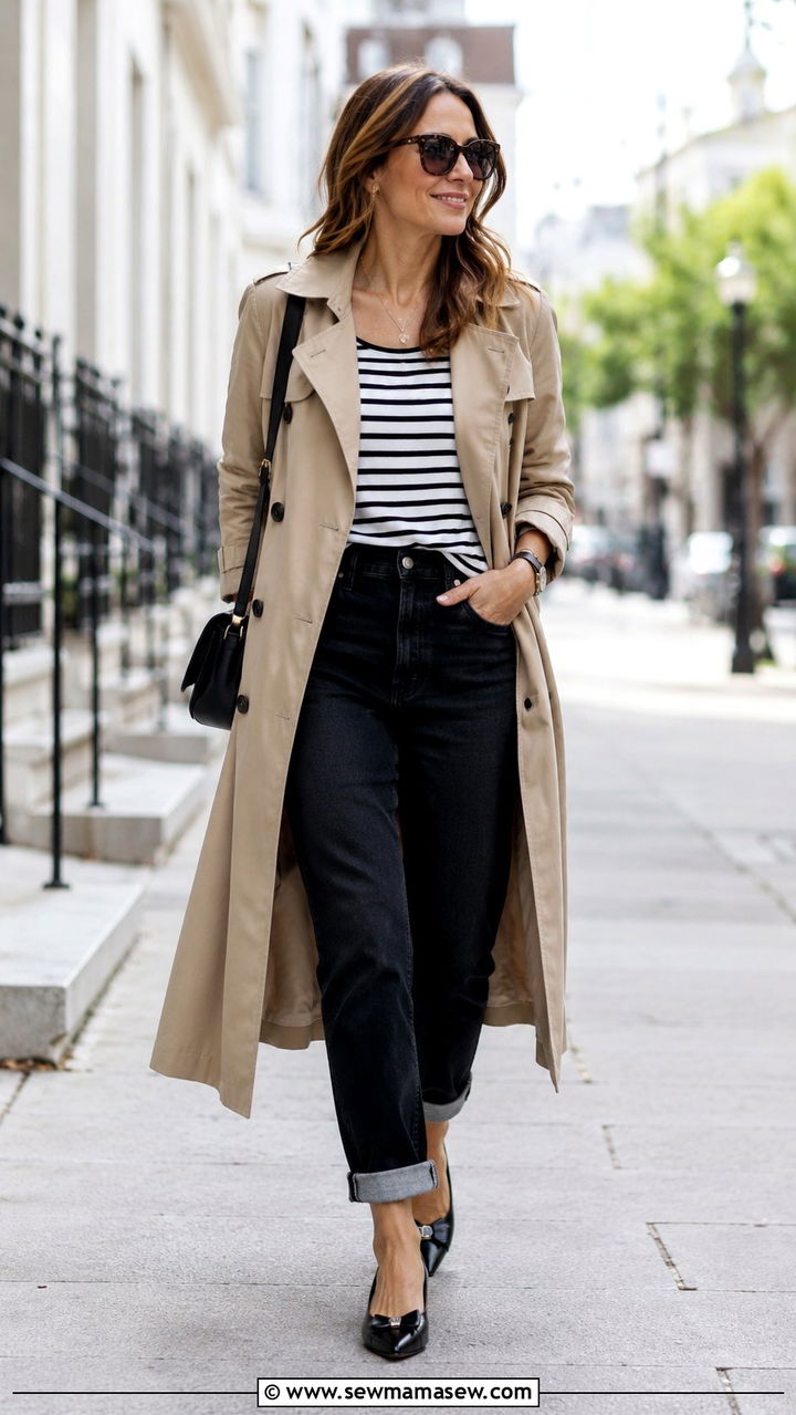 Black Jeans With A Trench Coat - 25 black jeans outfits for women over 40