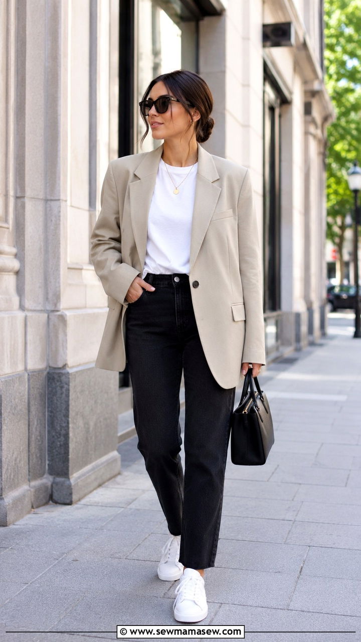 Black Jeans With Blazer and White Sneakers Outfit - 25 Black jeans outfit ideas with white sneakers