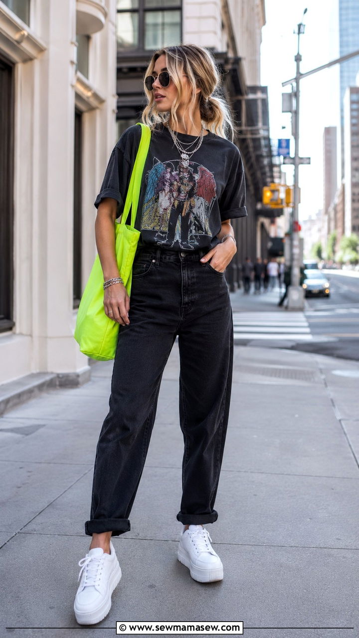Black Jeans With Graphic Tee and White Sneakers Outfit - 25 Black jeans outfit ideas with white sneakers