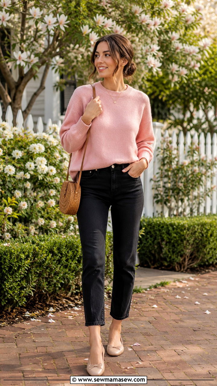 Black Jeans With Pink Sweater - 25 Black jeans outfit ideas with a sweater