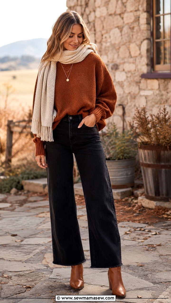 Black Jeans With Rust Sweater - 25 Black jeans outfit ideas with a sweater