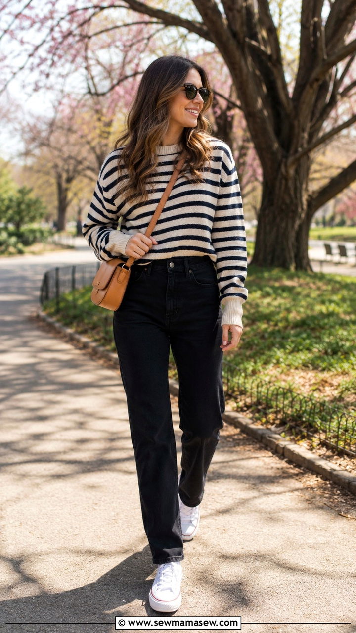 Black Jeans With Striped Sweater - 25 Black jeans outfit ideas with a sweater