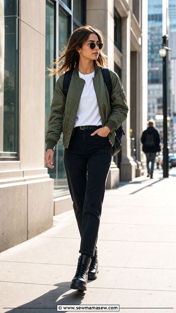 Black Jeans With a Bomber Jacket Outfit - 35 black jeans outfit ideas for women