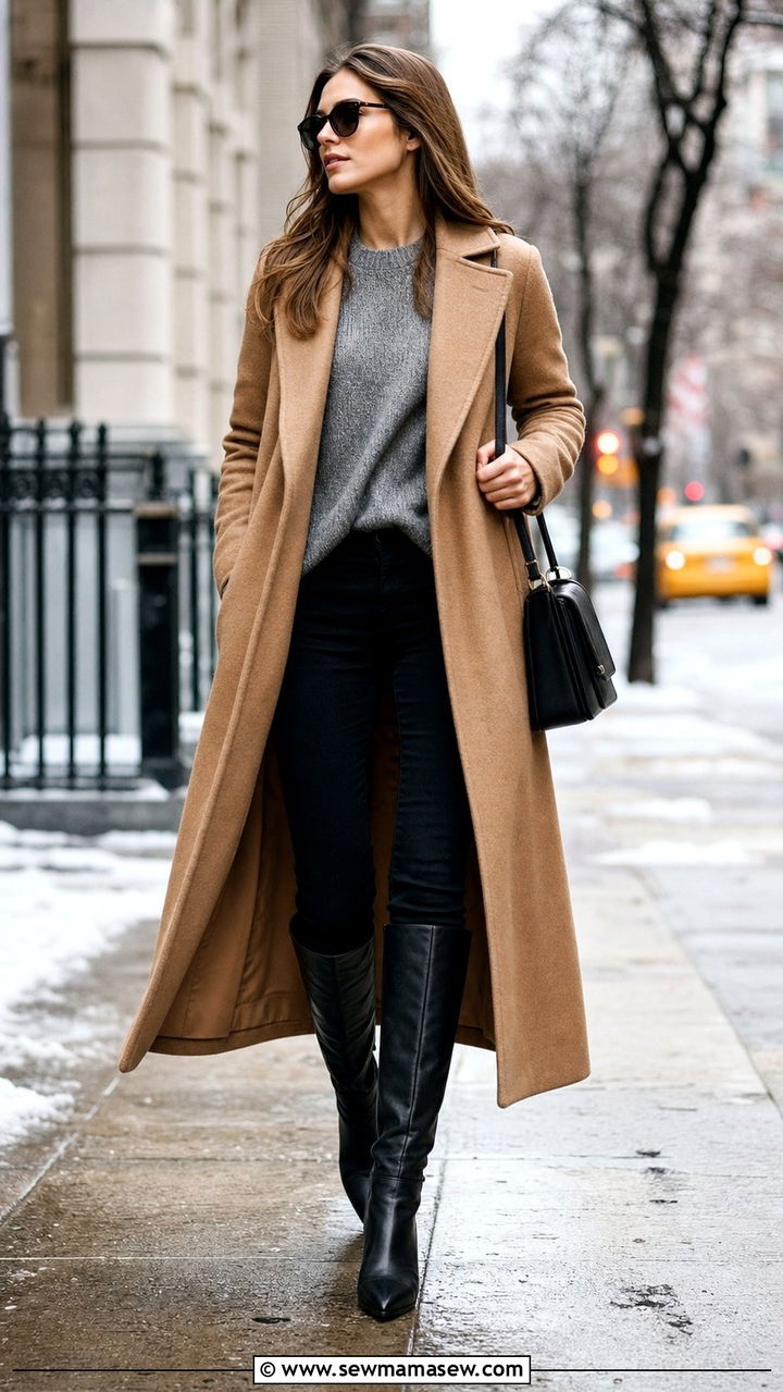 Black Jeans With a Camel Coat Outfit - 35 black jeans outfit ideas for women