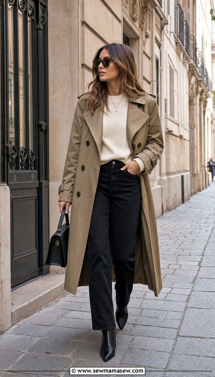 Black Jeans With a Trench Coat Outfit - 35 black jeans outfit ideas for women