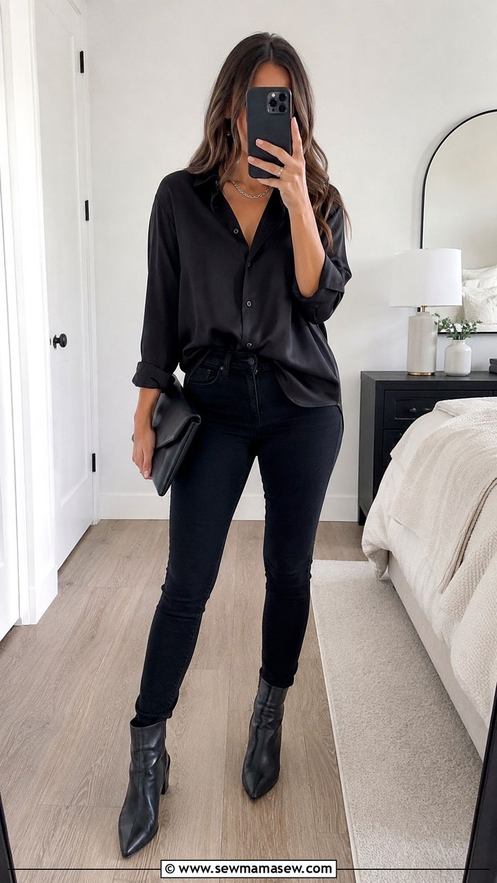 Black Jeans and Black Button Down Outfit - 25 Black jeans outfit ideas with a button down
