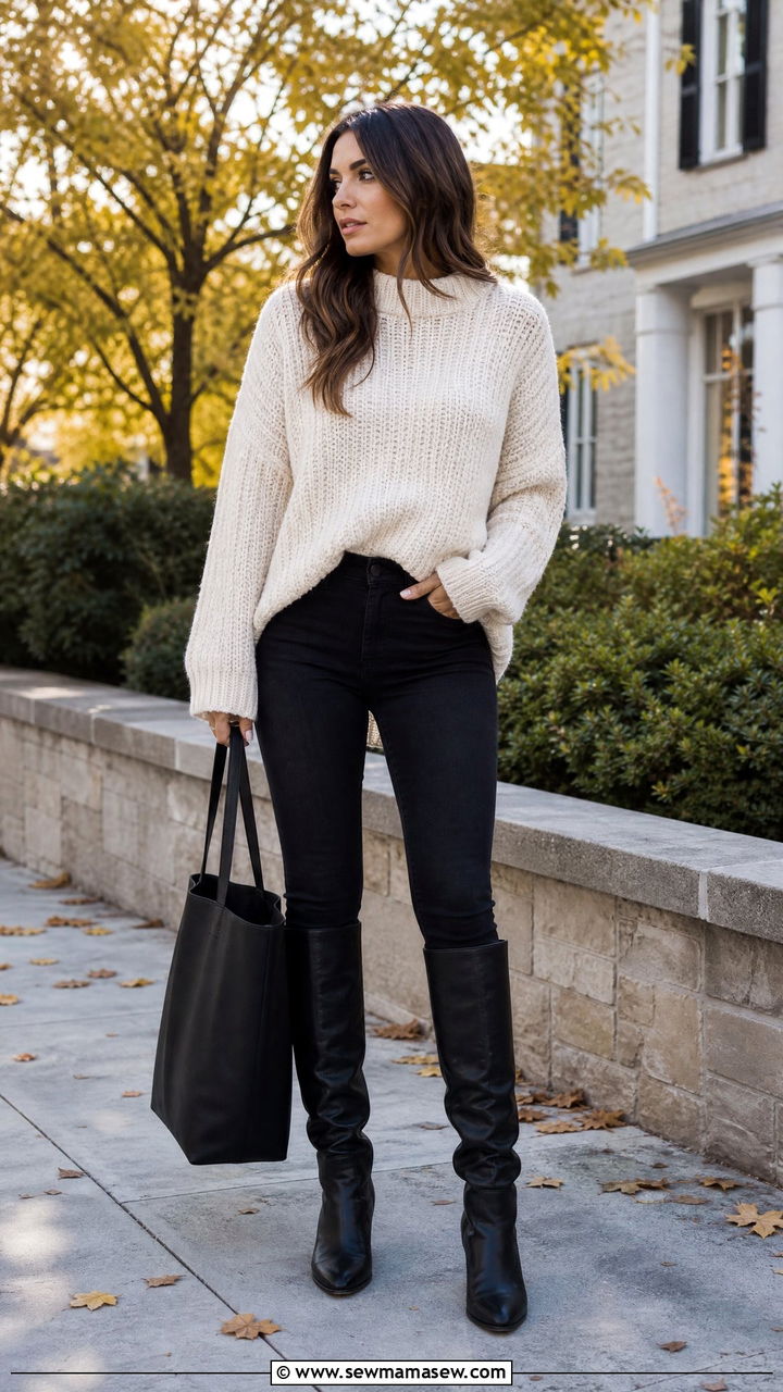 Black Jeans and Chunky Knit Sweater Outfit - 25 chic black jeans outfit ideas