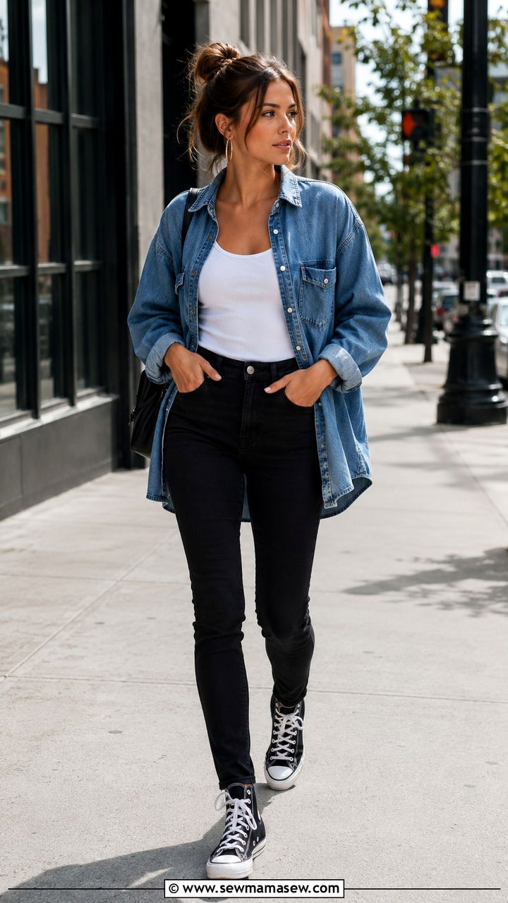Black Jeans and Denim Button Down Outfit - 25 Black jeans outfit ideas with a button down