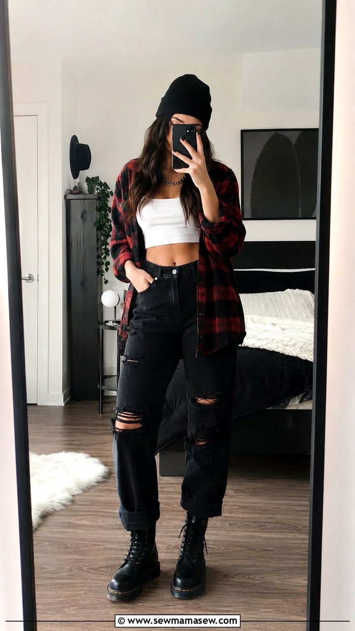 Black Jeans and Flannel Button Down Outfit - 25 Black jeans outfit ideas with a button down