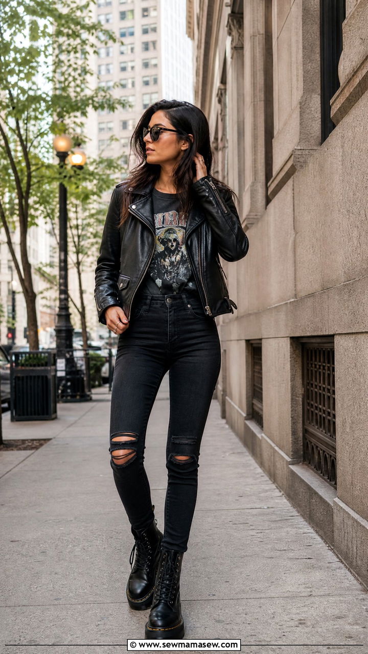 Black Jeans and Leather Jacket Outfit - 25 chic black jeans outfit ideas
