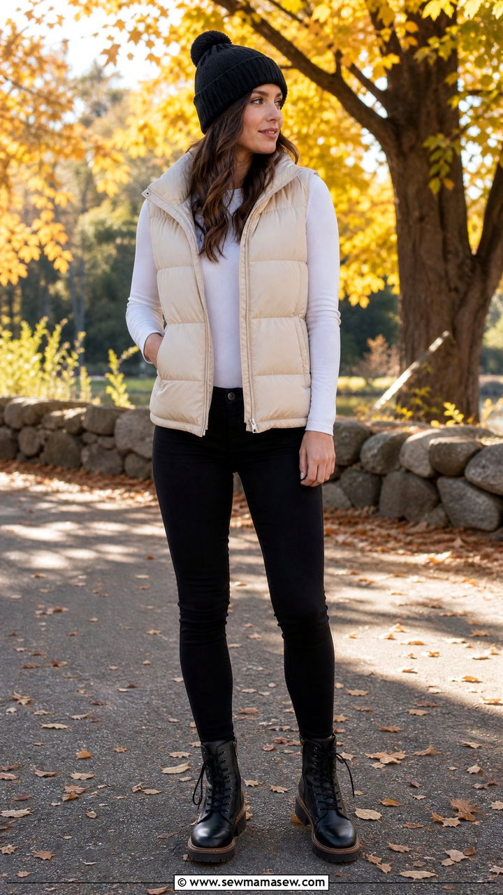 Black Jeans and Puffer Vest Outfit - 25 chic black jeans outfit ideas