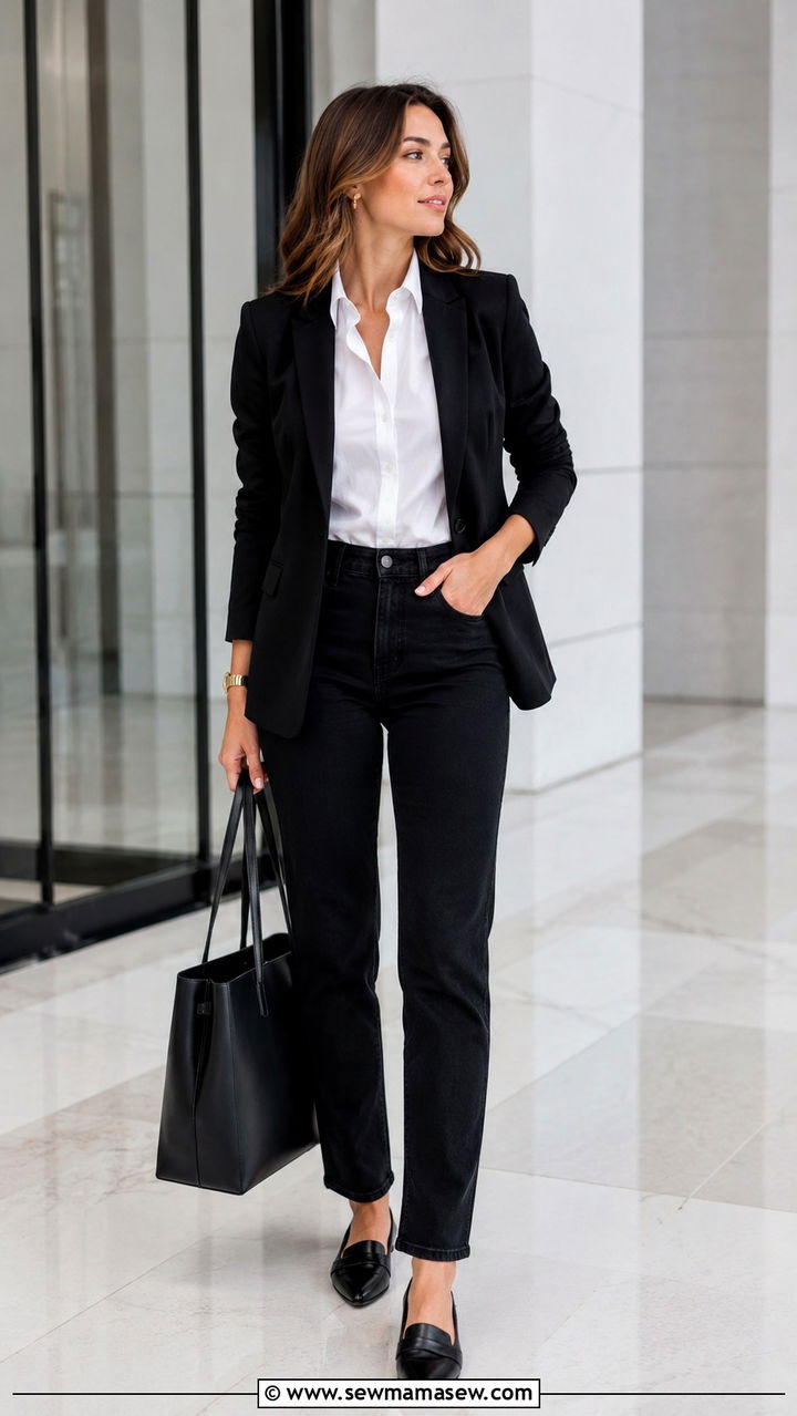 Black Jeans with Button Down and Blazer Outfit - 25 Black jeans outfit ideas with a button down