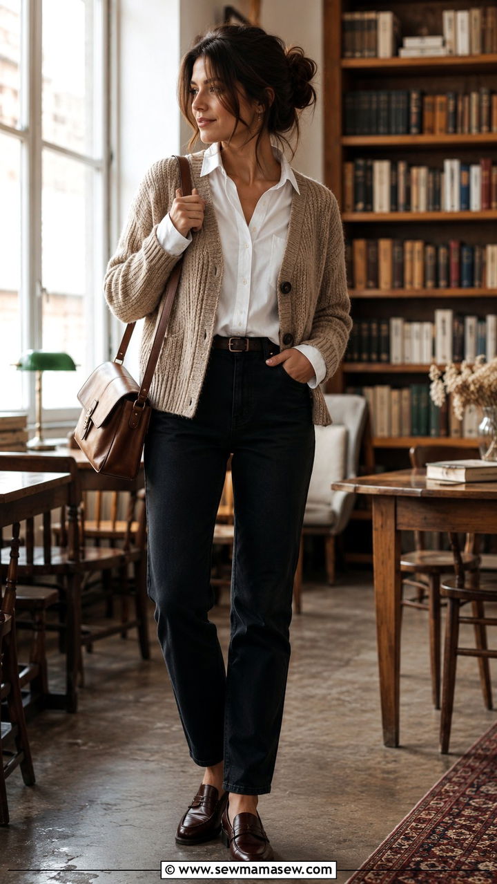 Black Jeans with Button Down and Cardigan Outfit - 25 Black jeans outfit ideas with a button down