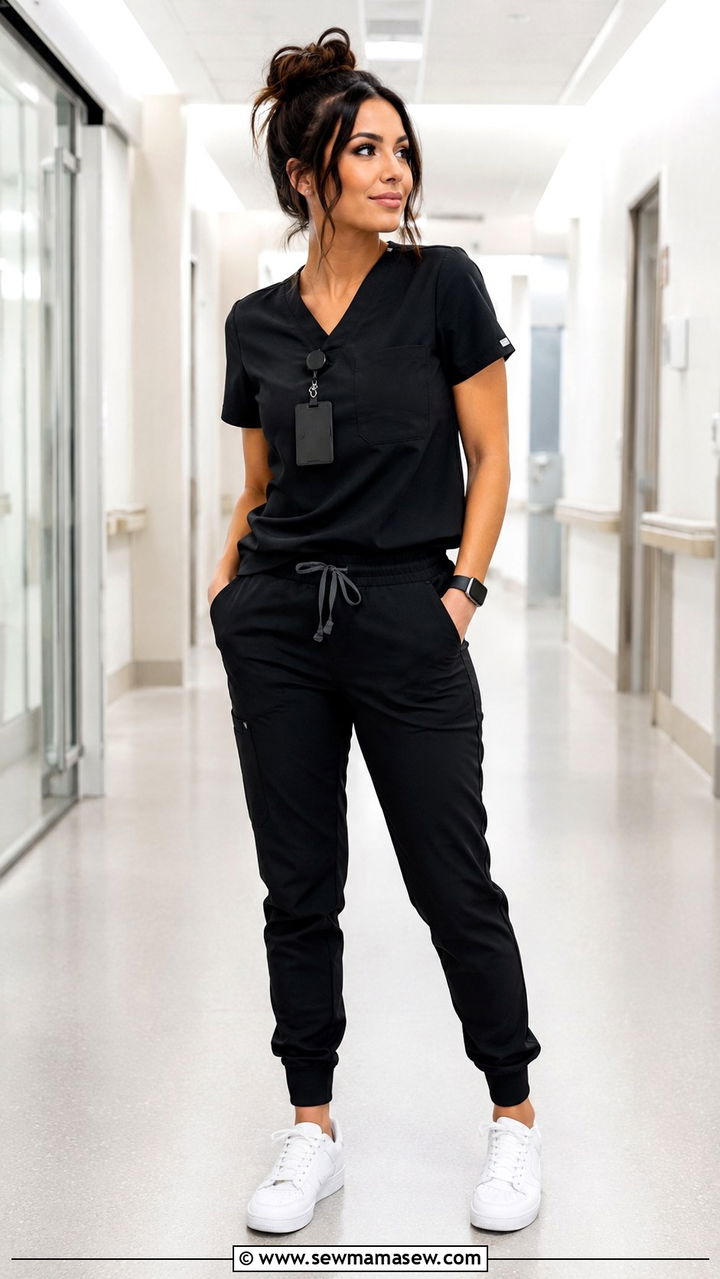 Black Jogger Scrubs with White Sneakers Outfit - 30 Scrubs outfit ideas for nurses