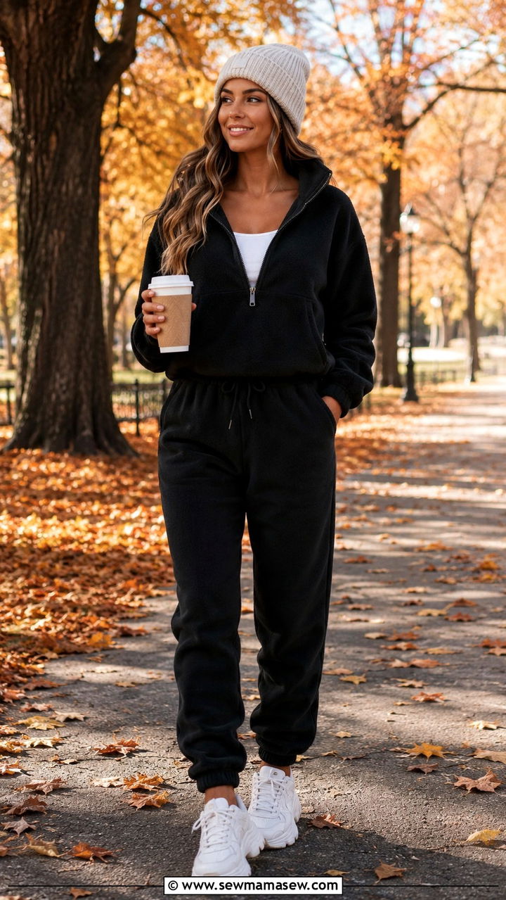 Black Jogger Set With Puffer Vest Outfit - 25 Black loungewear set outfit ideas