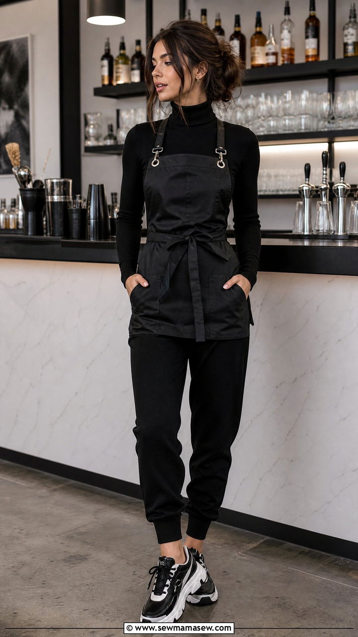 Black Joggers With A Fitted Turtleneck And Chunky Sneakers - 25 Restaurant server outfit ideas