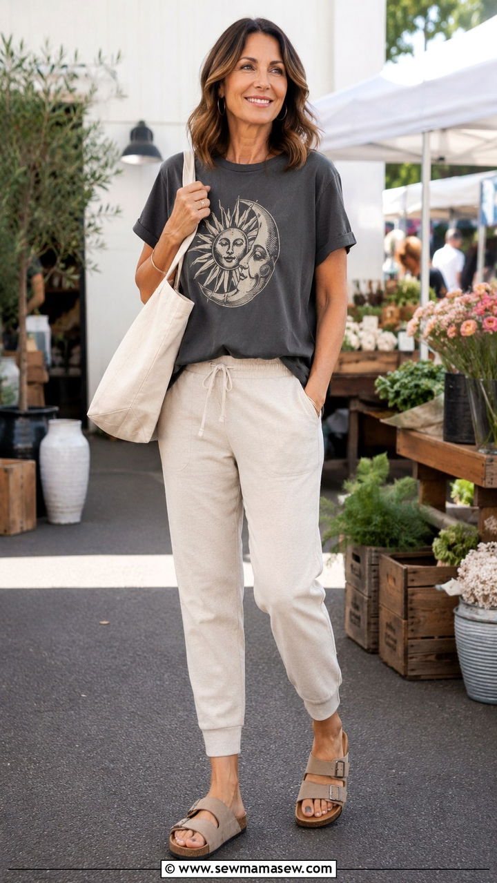 Black Joggers With Fringe Top And White Sneakers - 30 joggers outfits for women over 40