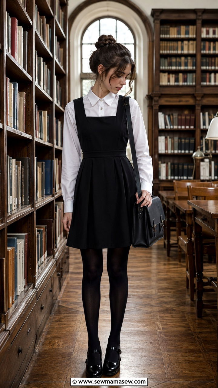 Black Jumper Dress Over White Collared Shirt Outfit - 30 classy school outfits