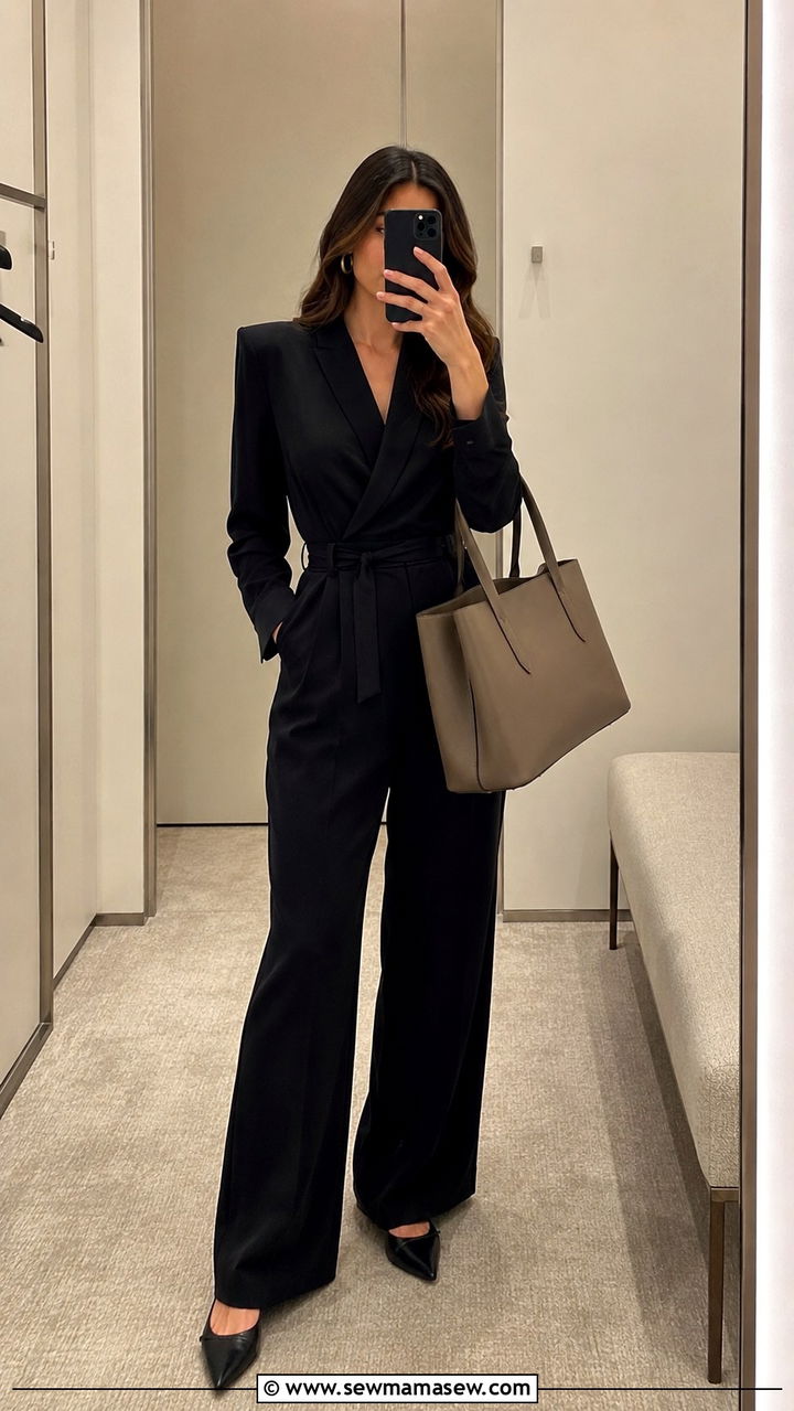Black Jumpsuit with Structured Tote Outfit - 30 Retail work outfit ideas