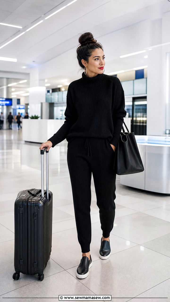 Black Knit Matching Set Airport Outfit - 30 Matching set outfit ideas for airport