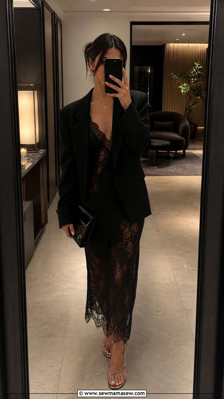 Black Lace Slip Dress Outfit - 35 lace outfits ideas