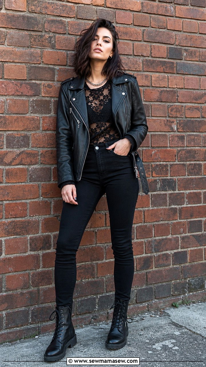 Black Lace Top With Leather Jacket Outfit - 40 casual lace outfits