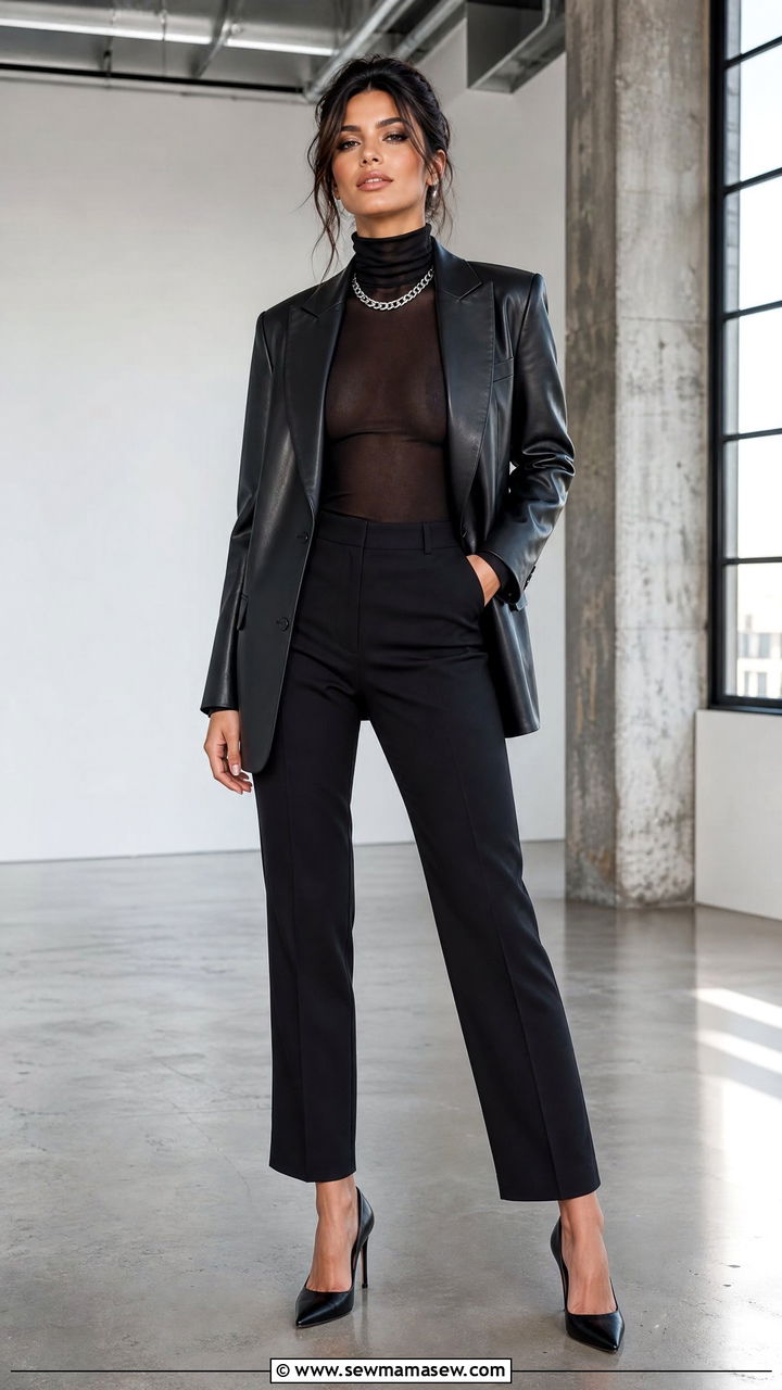 Black Leather Blazer And Trouser Set - 25 Awards show outfit ideas